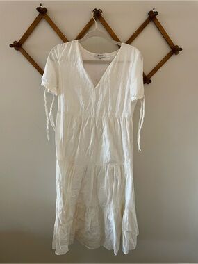 Madewell White V-Neck Tiered Midi Dress